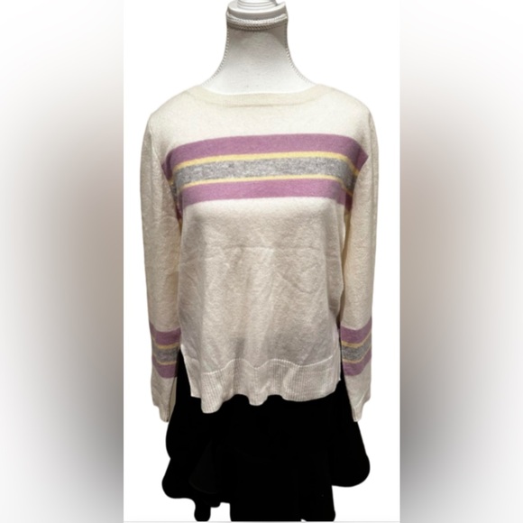 100% Cashmere Charli London Sweater Pullover Women Striped Crew Neck Sz M - Picture 1 of 9